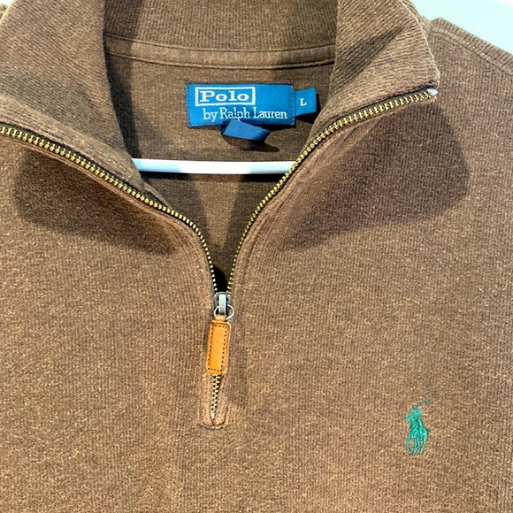 Mens Brown Polo Quarter-zip Sweater - Picture 4 of 7